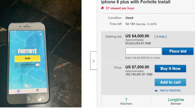 Iphone 8 Plus cài sẵn Fornite được rao bán gần 163 triệu trên Ebay