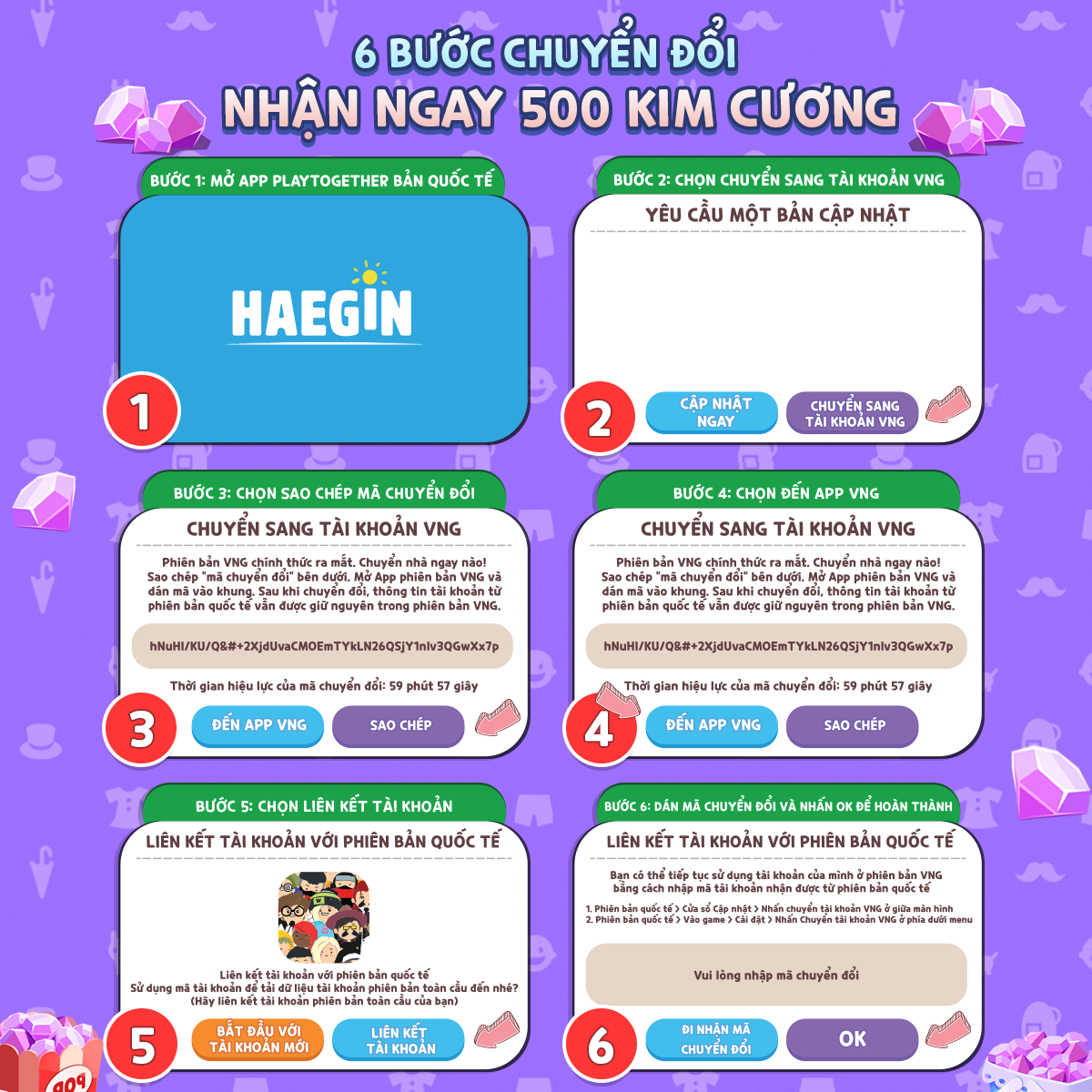 Play Together VNG: Nhận 500 Kim Cương sau 6 bước “chuyển nhà” về Việt Nam